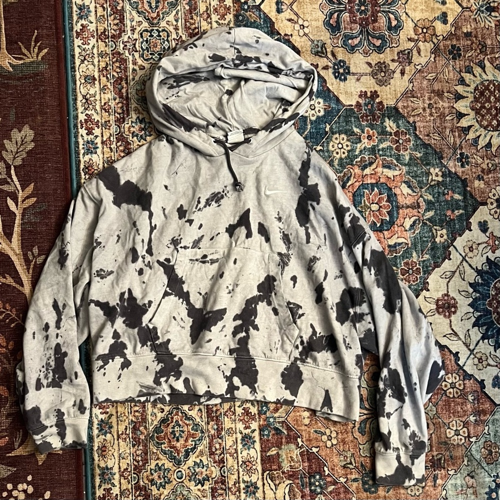 Nike Tie Dye cropped oversized Gray and Black Hoodie, small - Picture 2 of 7